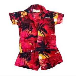 Royal Hawaiian Creations Sz 1 Kids Short Set Toddler Vacation Beach Outfit Red